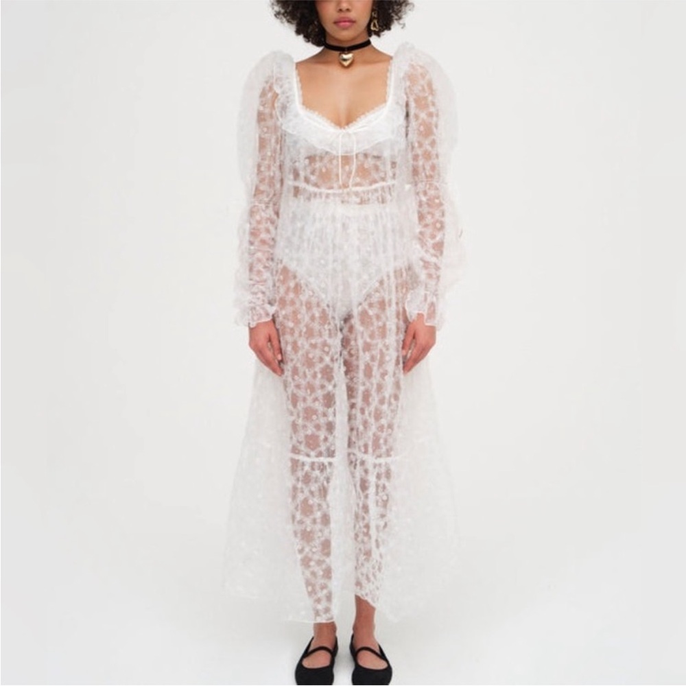 For Love & Lemons White Sheer Kaela Maxi Dress
